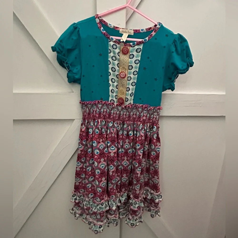 Matilda Jane Teal, Coral, & Yellow Smocked Sundress with Puff Cap Sleeves- Sz 8 - Picture 16 of 16